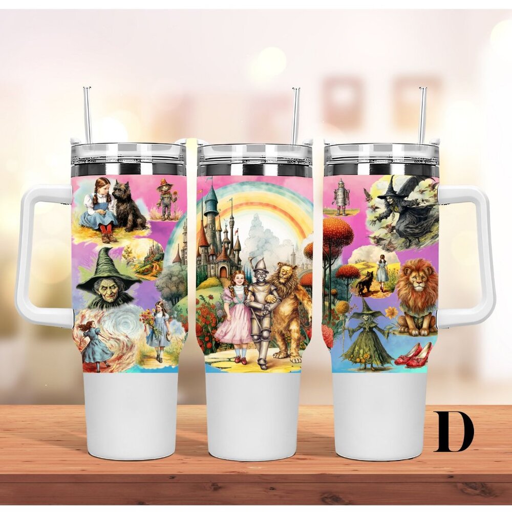 Disney Wizard of oz 40 oz Tumbler/Water bottle/Mug with lid, handle and straw.